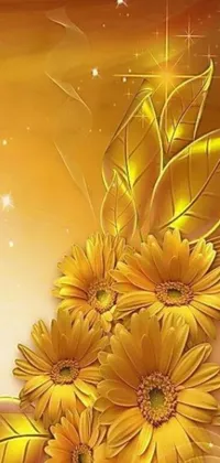 Revamp your phone with a stunning wallpaper featuring a bouquet of yellow flowers on a golden background