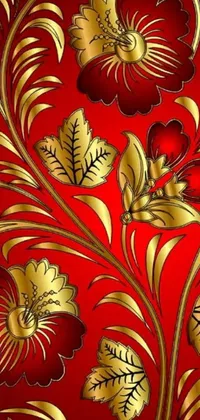 If you're looking for a captivating live wallpaper for your phone, check out this stunning digital art piece! Featuring a red background with gold flowers and leaves in an Art Nouveau style, this wallpaper will bring a touch of luxury and elegance to your device