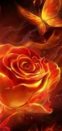 The "Rose with Fire" phone live wallpaper boasts a stunning golden floral design that surrounds a fiery rose