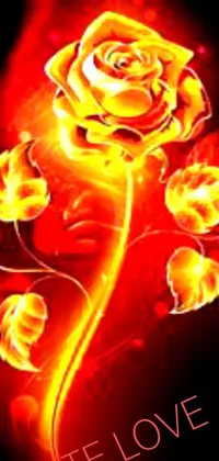 This live wallpaper for your phone showcases a stunning rose engulfed in flames with the words "I Hate Love"