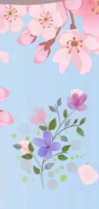 This phone live wallpaper features a stunning digital painting of a cell phone decorated with delicate flowers