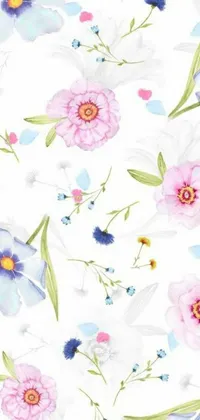 Enjoy the beauty of nature with this stunning phone live wallpaper featuring a gorgeous floral pattern on a white background