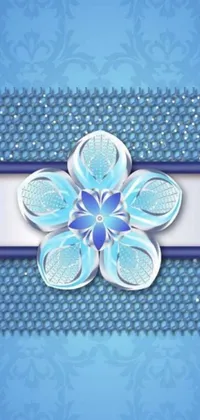 This stunning phone live wallpaper features a digital art design of a blue and silver background with a beautiful flower in the center