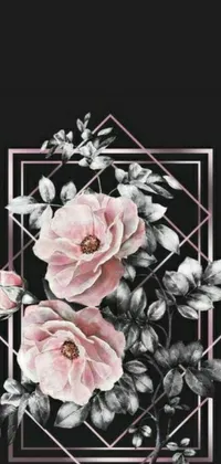 This phone live wallpaper features a black background complemented by delicate pink flowers and leaves