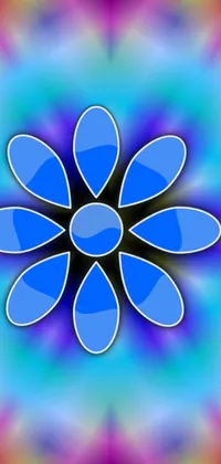 This phone live wallpaper boasts a breathtaking blue flower set against a striking multicolored vector background