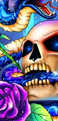 Get lost in a captivating digital live wallpaper of a skull and snake painting