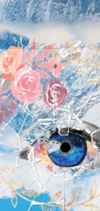 This is a live wallpaper that features a close-up of a broken window set against a picturesque sky background