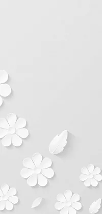 This phone live wallpaper features a stunning collection of paper flowers against a white vector-inspired background