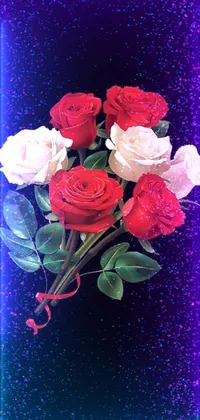 This live wallpaper showcases a bunch of red and white roses set against a black background, providing a stylish choice for your phone