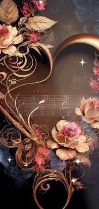 This stunning live wallpaper features a beautiful painting of a heart adorned with flowers and music notes, perfect for anyone who loves romanticism and elegance