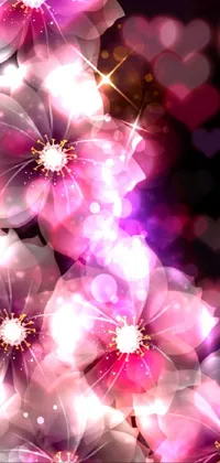 This live wallpaper for your phone showcases a beautiful digital art of a purple flower bouquet set on a dark background