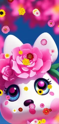 This phone live wallpaper showcases an adorable cat wearing a flower on its head