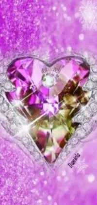 This phone live wallpaper showcases a mesmerizing diamond heart against a soothing purple background