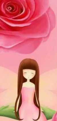 This beautiful live wallpaper for your phone features stunning digital art of a fairy-like girl standing in front of a rose