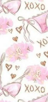 This lovely live wallpaper features a white background with charming pink flowers and hearts