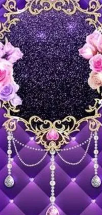 The purple and black phone live wallpaper features stunning roses and pearls that create a beautiful and elegant appearance