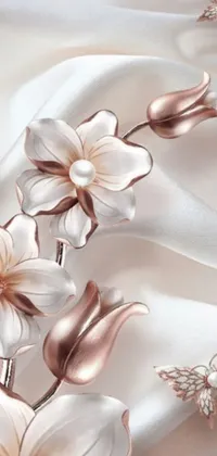 This stunning phone live wallpaper features a vibrant bouquet of colorful flowers on a white fabric background