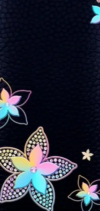 This Live Wallpaper features a stunning illustration of a modern cell phone, adorned with gorgeous pink and white flowers and black butterflies against a sleek black background