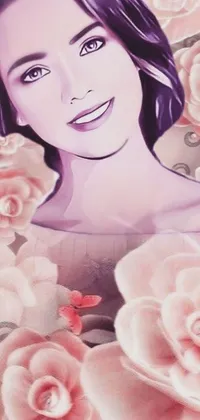 This stunning phone live wallpaper features a beautiful woman surrounded by colorful flowers