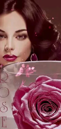 This mesmerizing phone live wallpaper showcases a beautiful woman holding a rose in a bowl against a stunning digital art chicano airbrush background