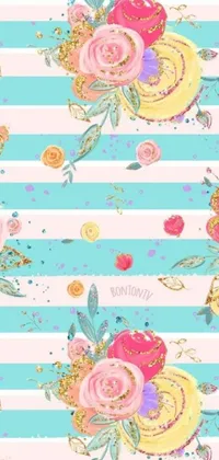 This phone live wallpaper sports a lovely flowers-on-stripes pattern