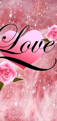 Looking for a beautiful and romantic phone wallpaper? Look no further than this stunning live wallpaper! Featuring a charming pink heart adorned with lovely roses and the word "love," this wallpaper is sure to capture your heart