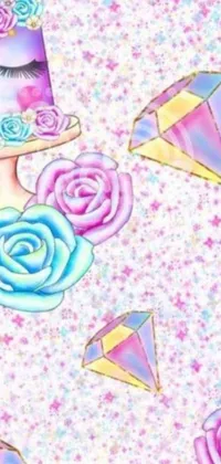 This live phone wallpaper features a vibrant and playful cake and roses pattern