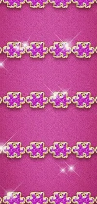 This phone live wallpaper showcases a stunning set of purple puzzle pieces on a delicate pink background, boasting luxurious golden border elements