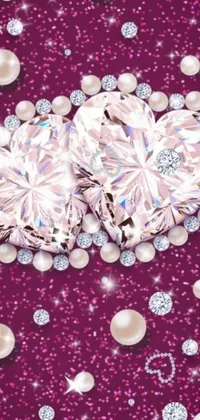 This captivating phone live wallpaper boasts a cornucopia of sparkling diamonds and pearls arranged on a purple background
