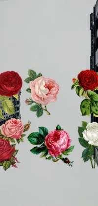 This live phone wallpaper showcases a stunning colorized photo of red and white roses on a gray background
