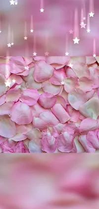 This stunning phone live wallpaper showcases a beautiful arrangement of delicate pink flowers, set against a backdrop of a lovely rose garden