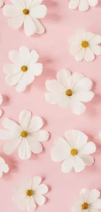 This phone live wallpaper showcases a stunning floral pattern featuring white flowers on a pink background