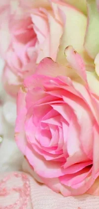 This live wallpaper captures the essence of romance with its stunning arrangement of pink roses on a bed