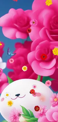 This live wallpaper features a cute white rabbit surrounded by pink flowers and butterflies, in a charming and dreamlike design