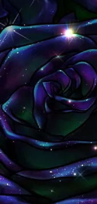 This live phone wallpaper features a stunning digital art piece with a close-up image of a purple and blue rose