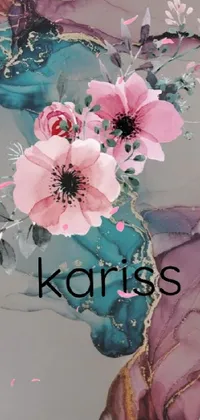 This lovely live wallpaper showcases a beautiful painting of delicate pink flowers in a blue vase