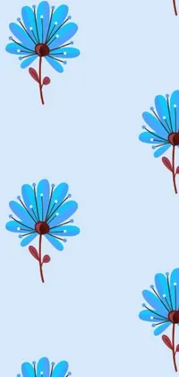 This phone live wallpaper showcases a delightful arrangement of blue flowers artfully arranged on a soft blue background in a trendy, seamless design