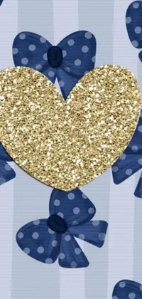 Transform your phone's screen into a glittering oasis with this stunning blue and gold heart live wallpaper