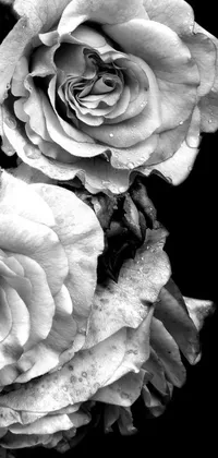 This phone live wallpaper showcases an elegant black and white photograph of two roses that is available in 1024 x 1024 pixel resolution