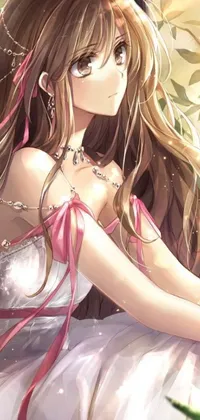 This stunning phone live wallpaper features a beautiful anime drawing of a young woman in a wedding dress