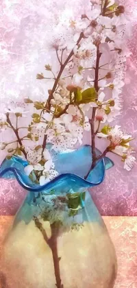 Presenting a stunning phone live wallpaper of a vase full of colorful flowers against a breathtaking cherry blossom background