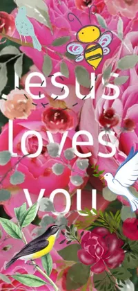 This lively phone wallpaper features a stunning array of colorful flowers arranged in a way that spells out the heartwarming message, "Jesus Loves You