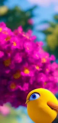 Looking for a delightful live wallpaper to brighten up your phone? Check out this cute scene featuring a yellow bird perched on a rock, surrounded by colorful flowers! This charming and cheerful wallpaper is perfect for anyone who loves nature and wants to add a touch of whimsy to their phone