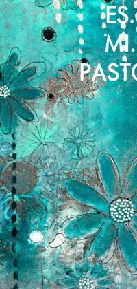 This phone live wallpaper captures the essence of a beautiful painting of flowers against a textured turquoise background