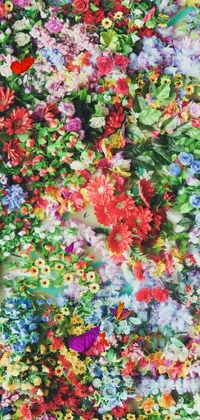 This phone live wallpaper features a group of colorful flowers in maximalist style