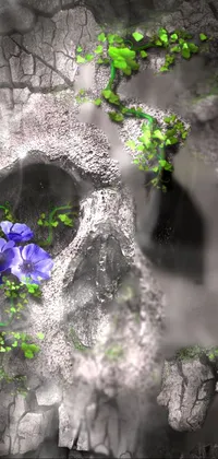 Looking for a phone live wallpaper that will catch your eye? This fantasy stock photo wallpaper features a striking image of a skull with a beautiful flower growing from it