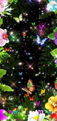 Transform your phone screen with a stunning live wallpaper featuring vibrant flowers and eye-catching butterflies that pop against a sleek black background