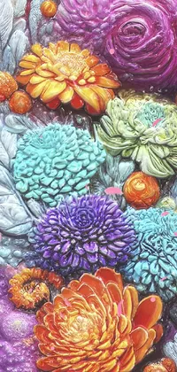 This beautiful phone live wallpaper features a close up of a intricately detailed bouquet of flowers