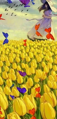 Get lost in a field of yellow tulips with this gorgeous phone live wallpaper