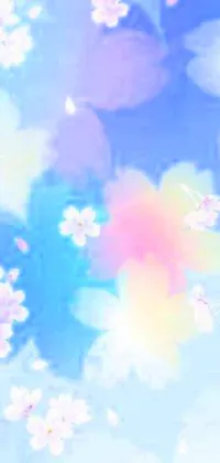 Looking for a calming live wallpaper for your phone? This stunning creation features a bunch of floating pastel flowers set against a peaceful sky-blue background